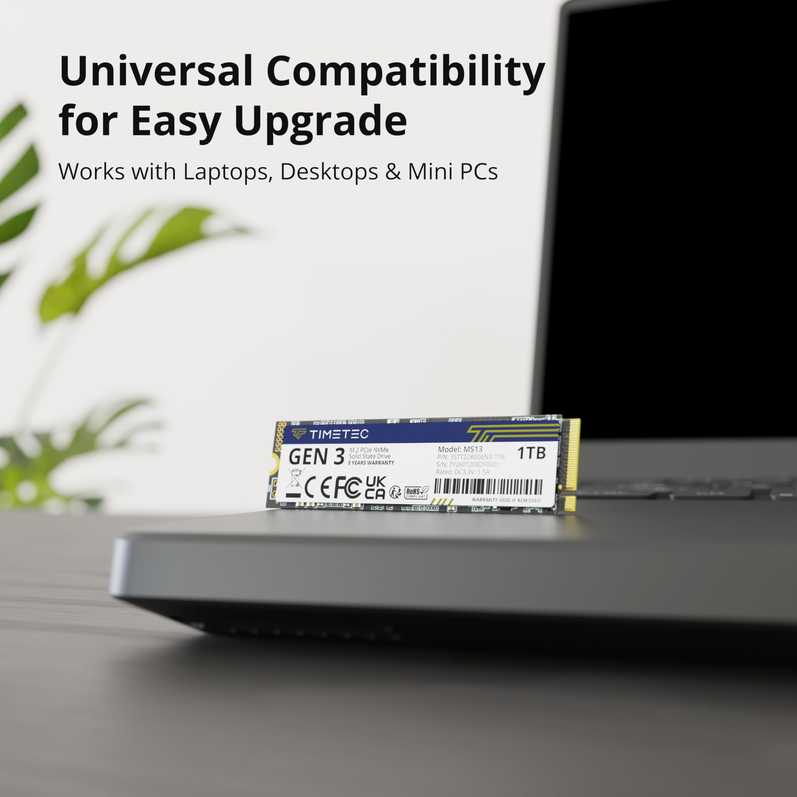 Timetec 1TB SSD NVMe PCIe Gen3x4 8Gb/s M.2 2280 3D NAND TLC 600TBW